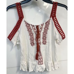 Love Fire Red and White Embroidered Tank Top Small/XS